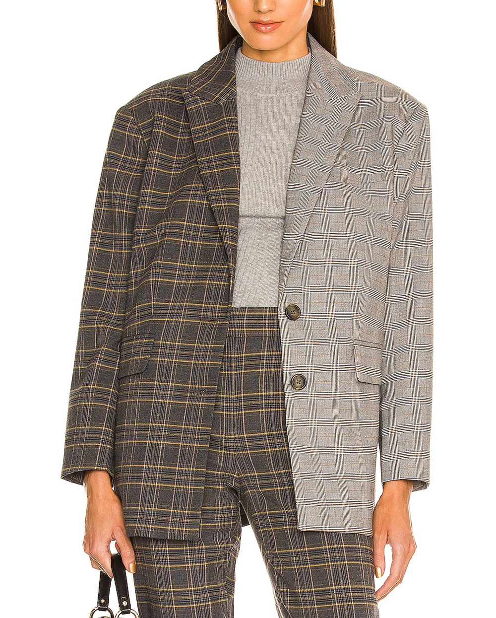Something Navy Oversized Brown Combo Contrast Plaid Blazer Size XS